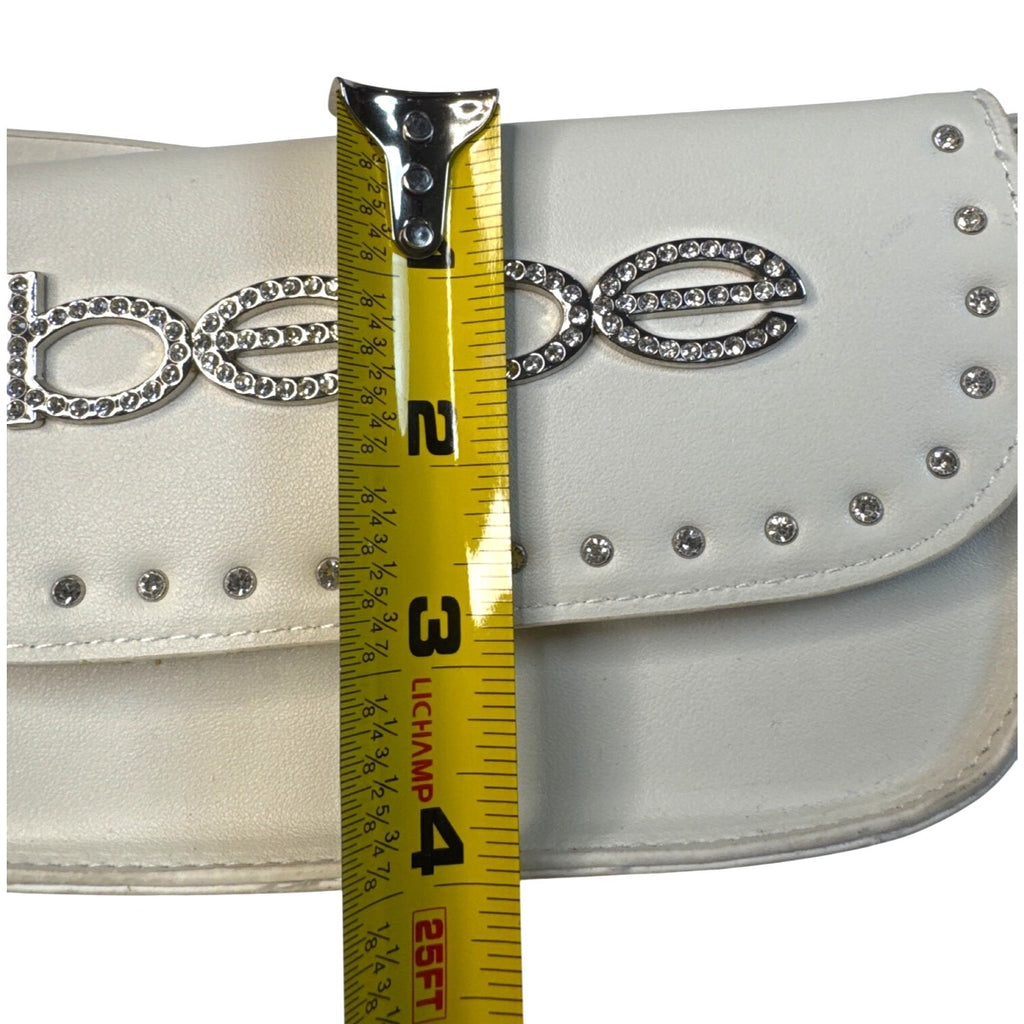 Bebe White Rhinestone Belt Bag W/Detachable Pouch 2X Synthetic Leather Strap