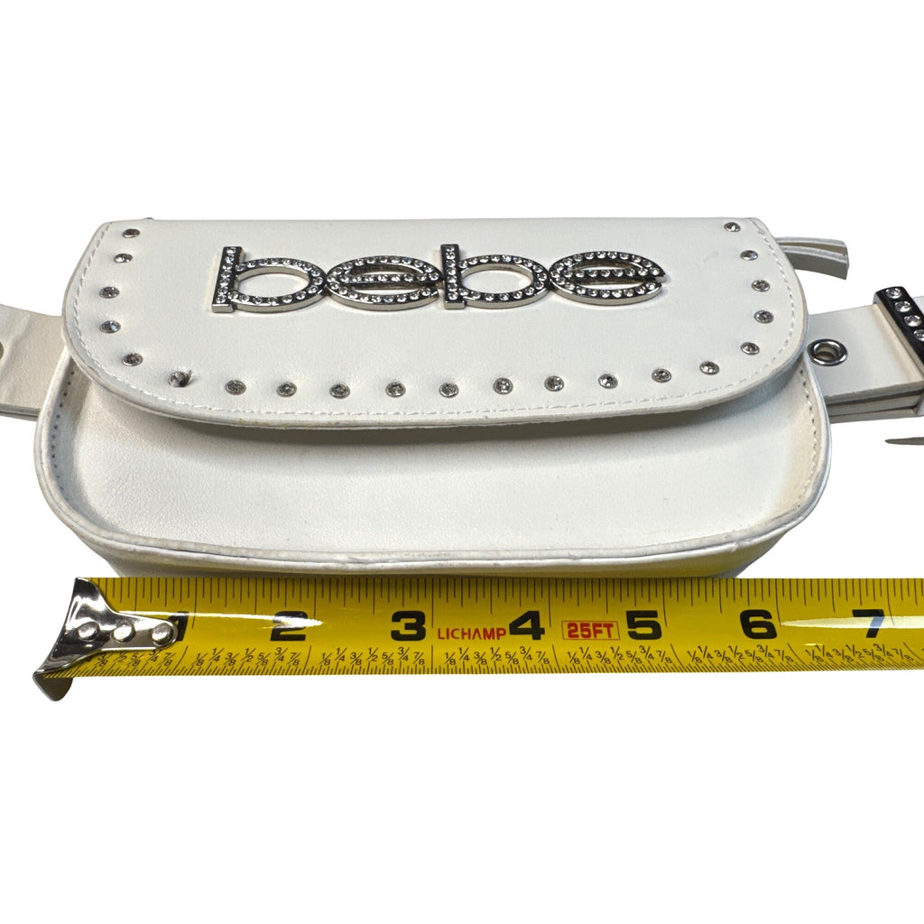 Bebe White Rhinestone Belt Bag W/Detachable Pouch 2X Synthetic Leather Strap