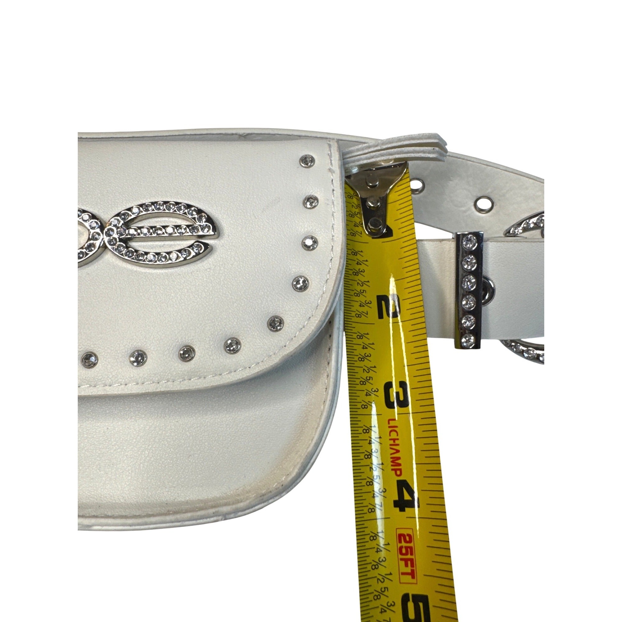 Bebe White Rhinestone Belt Bag W/Detachable Pouch 2X Synthetic Leather Strap