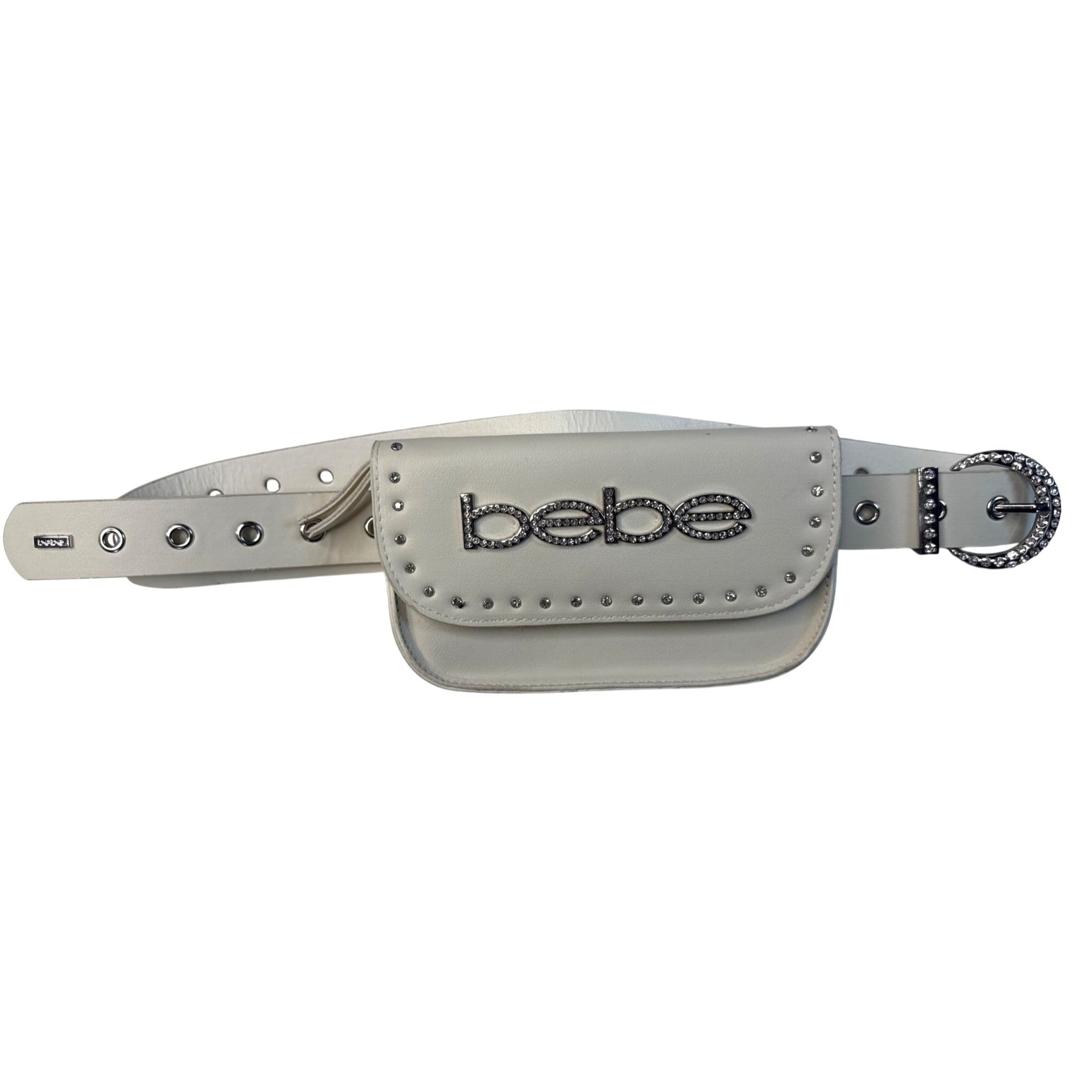 Bebe White Rhinestone Belt Bag W/Detachable Pouch 2X Synthetic Leather Strap