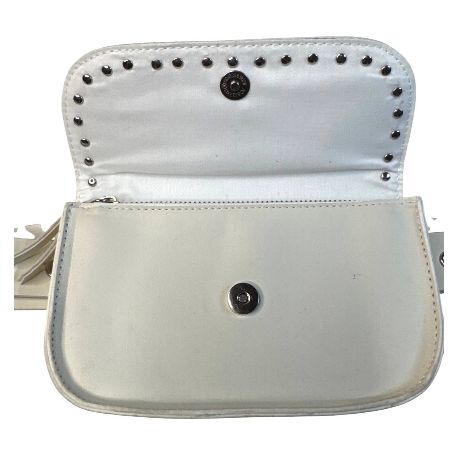 Bebe White Rhinestone Belt Bag W/Detachable Pouch 2X Synthetic Leather Strap