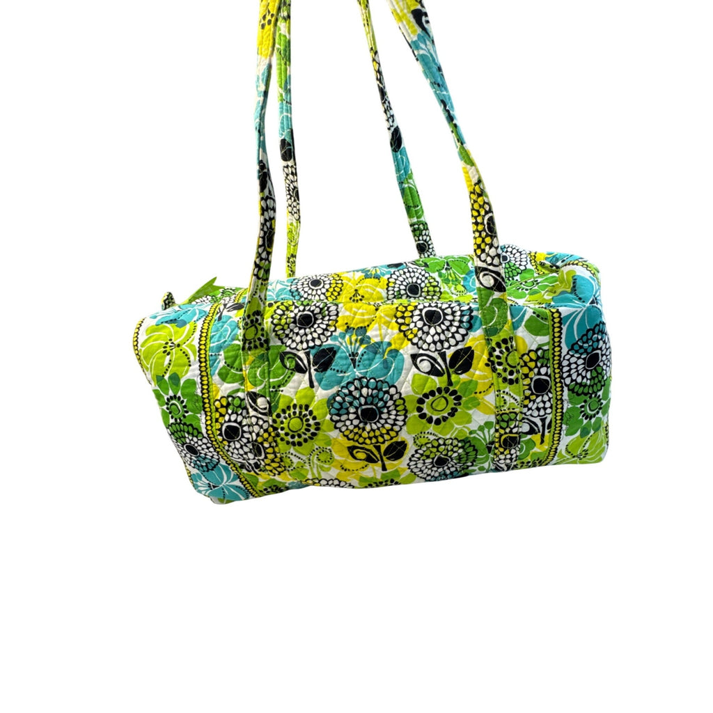 Vera Bradley Floral Duffle Bag With Green Blue & White Quilted Fabric Long Handles & Zipper Closure