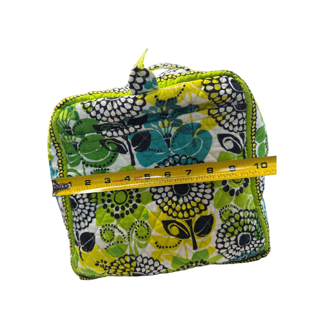 Vera Bradley Floral Duffle Bag With Green Blue & White Quilted Fabric Long Handles & Zipper Closure