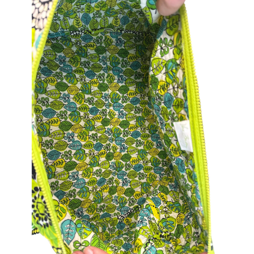 Vera Bradley Floral Duffle Bag With Green Blue & White Quilted Fabric Long Handles & Zipper Closure