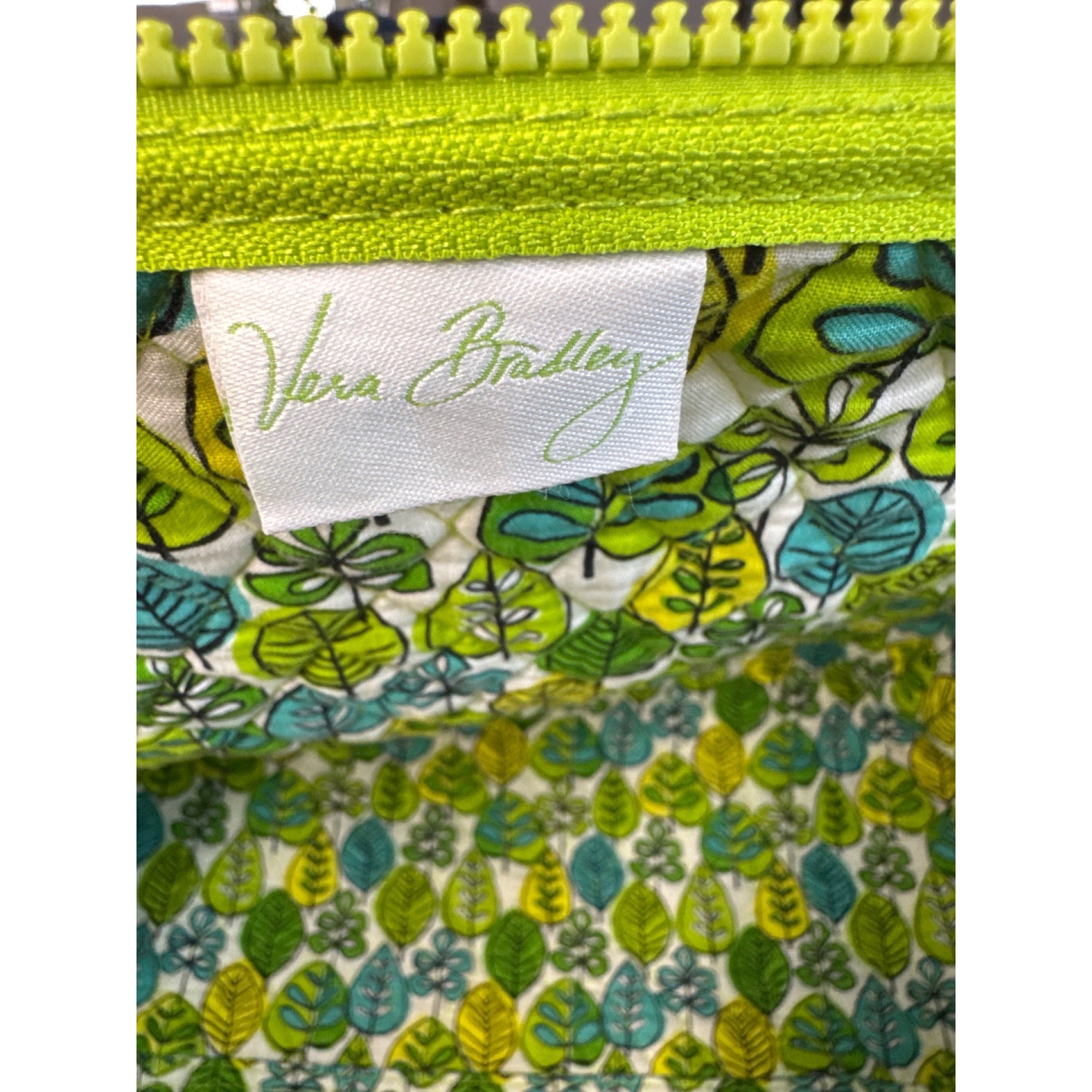 Vera Bradley Floral Duffle Bag With Green Blue & White Quilted Fabric Long Handles & Zipper Closure