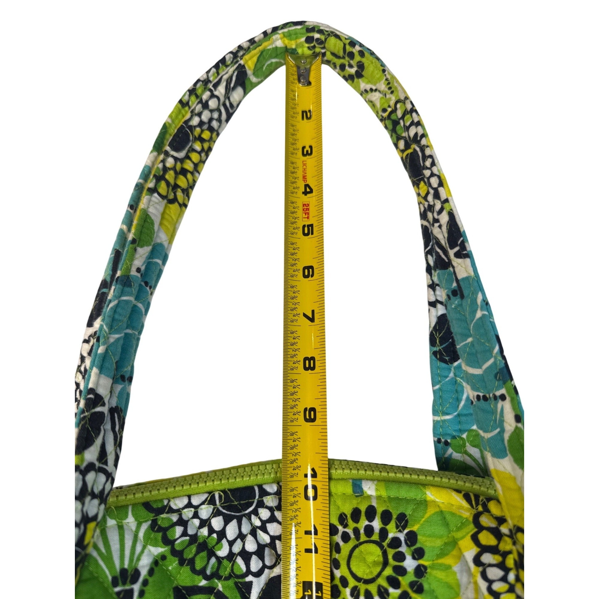 Vera Bradley Floral Duffle Bag With Green Blue & White Quilted Fabric Long Handles & Zipper Closure