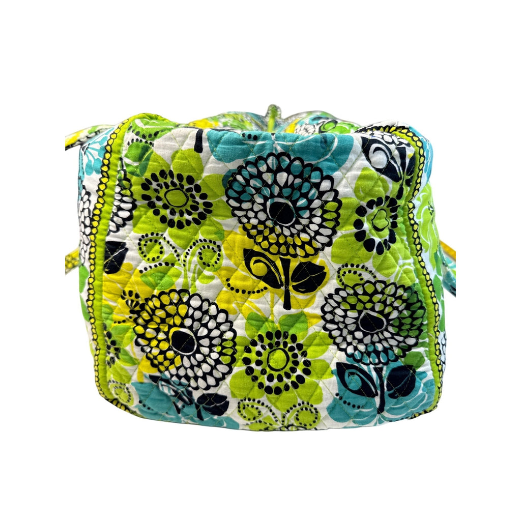 Vera Bradley Floral Duffle Bag With Green Blue & White Quilted Fabric Long Handles & Zipper Closure