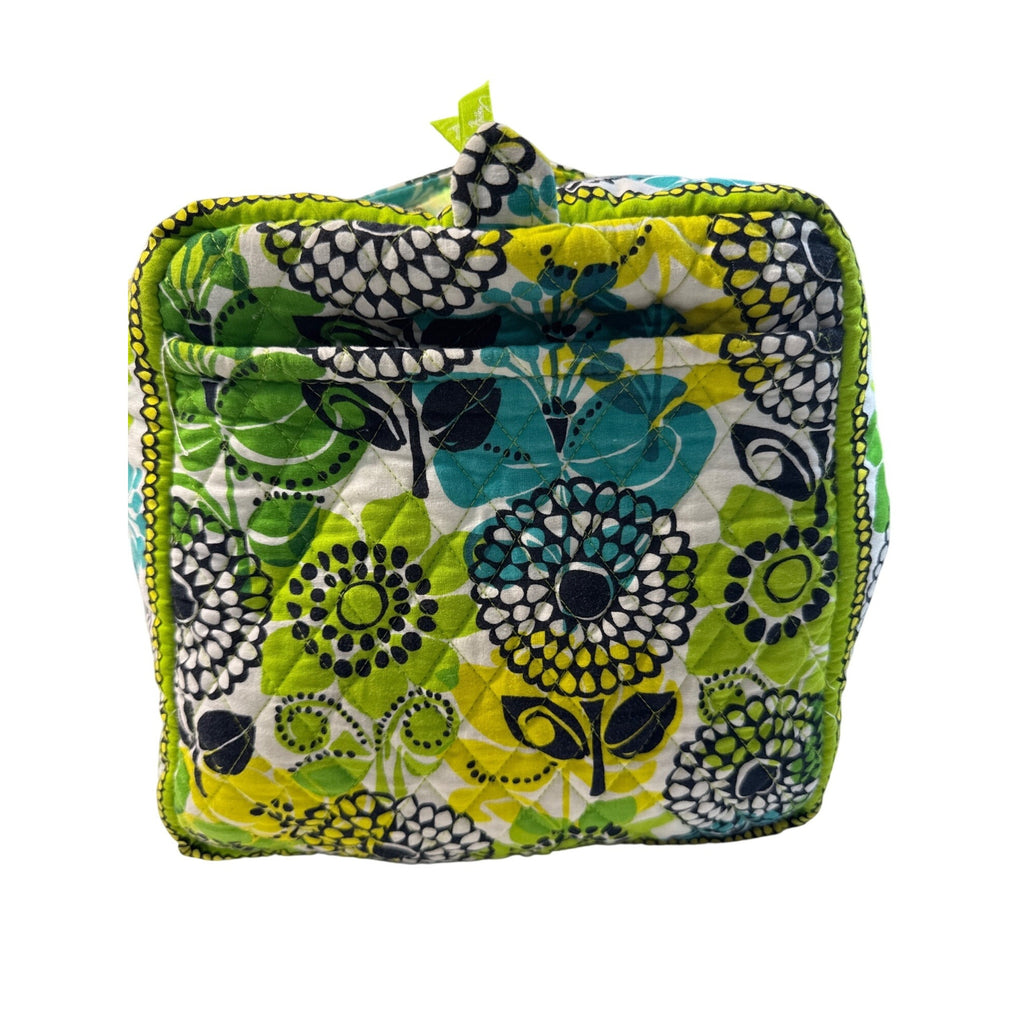 Vera Bradley Floral Duffle Bag With Green Blue & White Quilted Fabric Long Handles & Zipper Closure