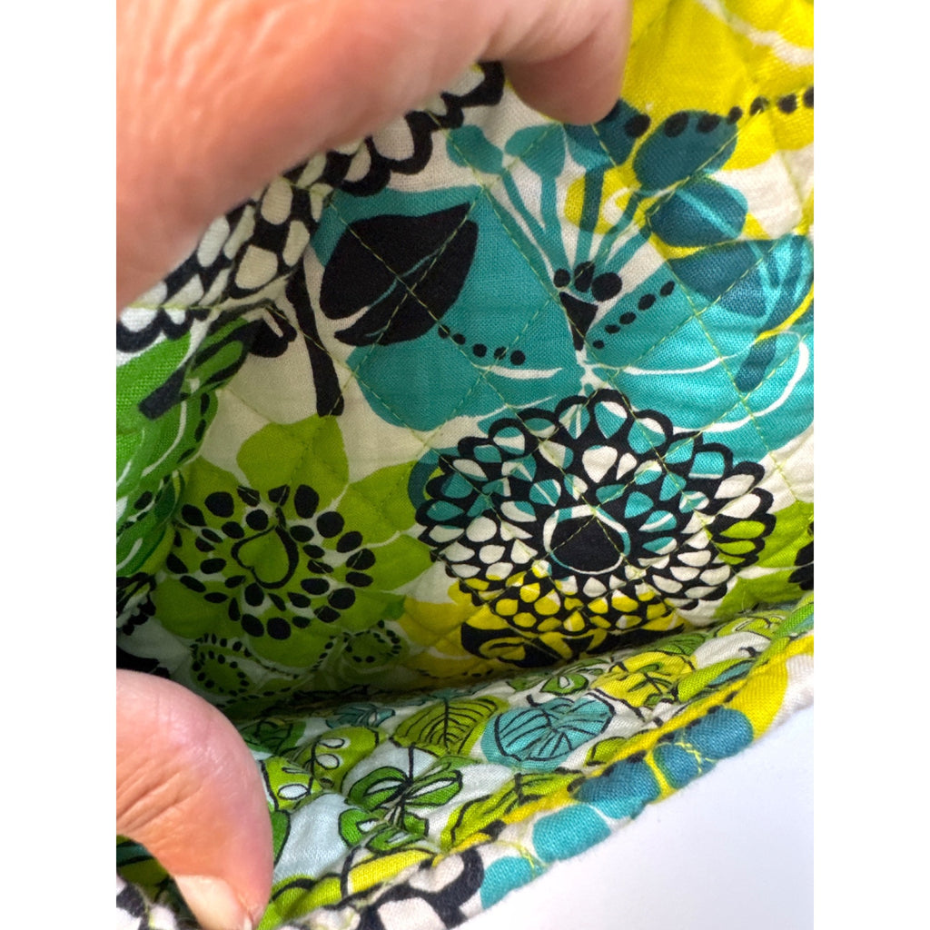 Vera Bradley Floral Duffle Bag With Green Blue & White Quilted Fabric Long Handles & Zipper Closure
