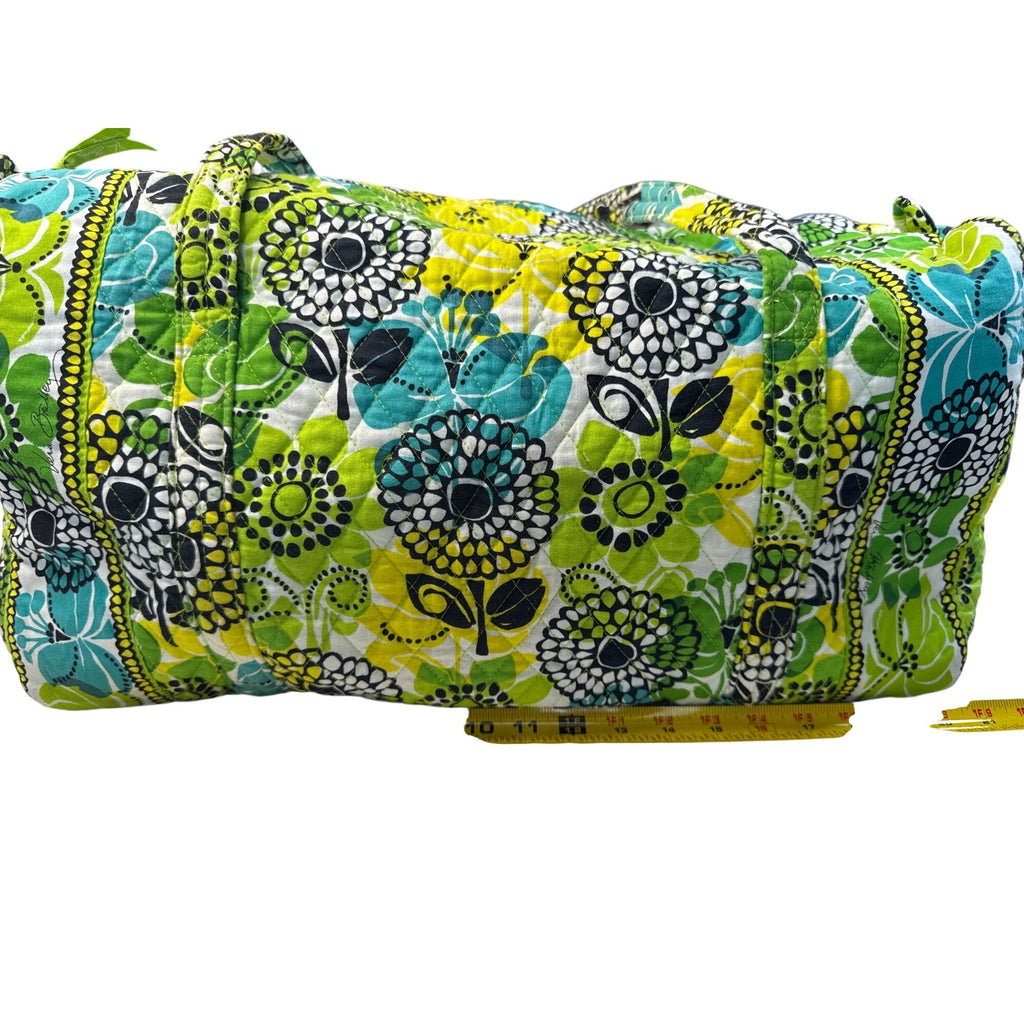 Vera Bradley Floral Duffle Bag With Green Blue & White Quilted Fabric Long Handles & Zipper Closure