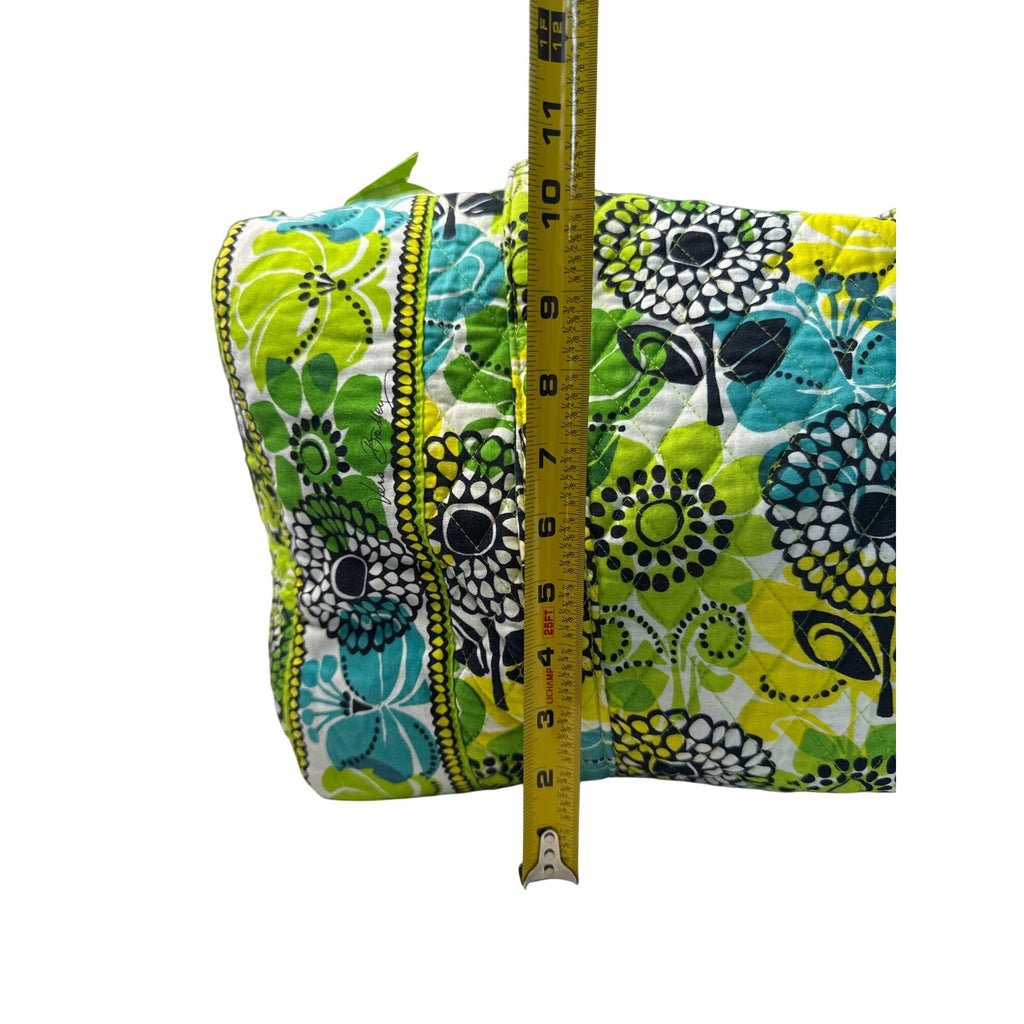 Vera Bradley Floral Duffle Bag With Green Blue & White Quilted Fabric Long Handles & Zipper Closure