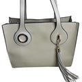 Miriade Cream Leather Tote Bag With Tassel Detail & Gold Hardware