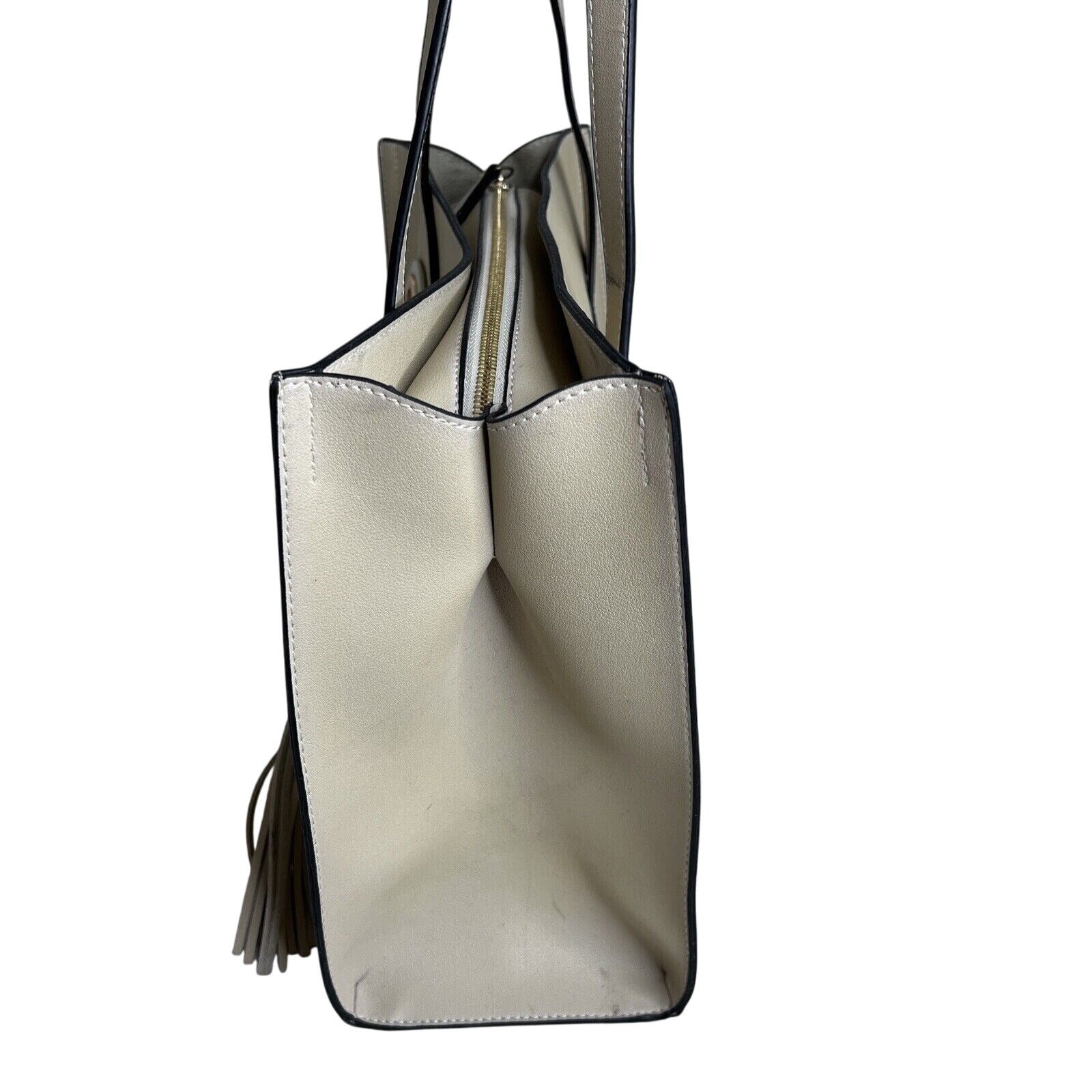 Miriade Cream Leather Tote Bag With Tassel Detail & Gold Hardware