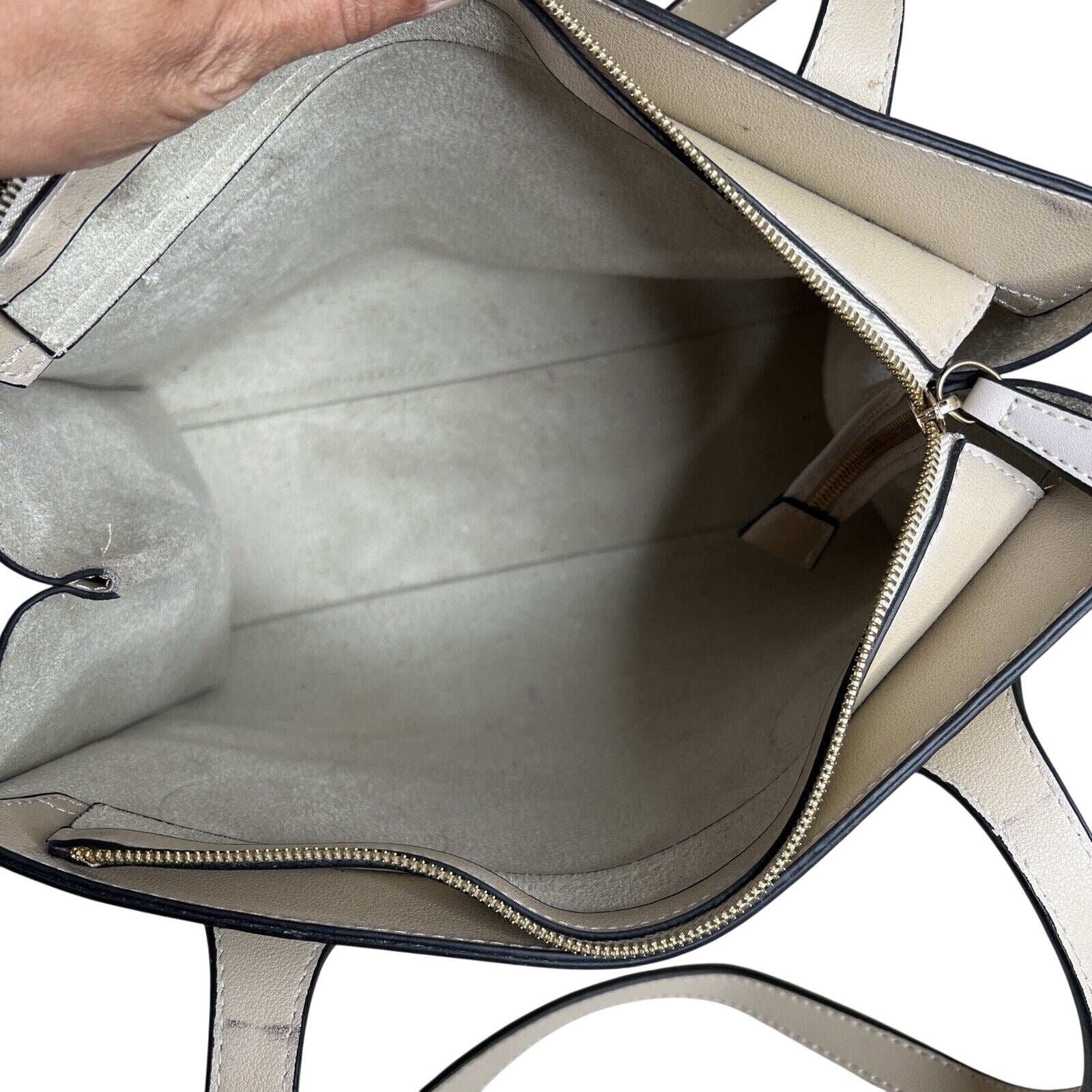 Miriade Cream Leather Tote Bag With Tassel Detail & Gold Hardware