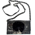 Betsey Johnson Elegant Black Faux Snakeskin Clutch W/Velvet Bow & Shoulder Chain