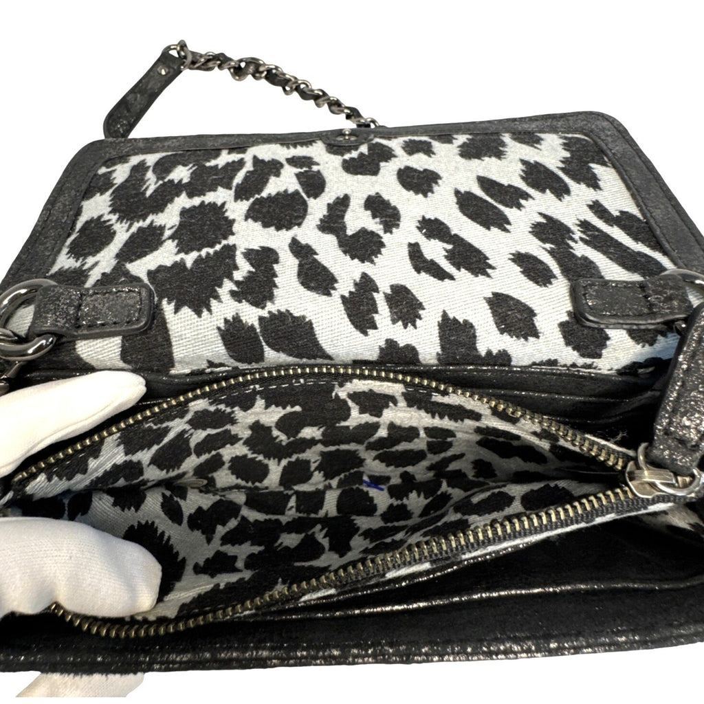 Betsey Johnson Elegant Black Faux Snakeskin Clutch W/Velvet Bow & Shoulder Chain