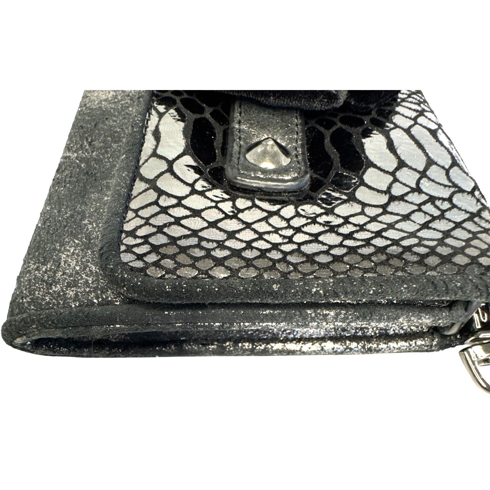 Betsey Johnson Elegant Black Faux Snakeskin Clutch W/Velvet Bow & Shoulder Chain