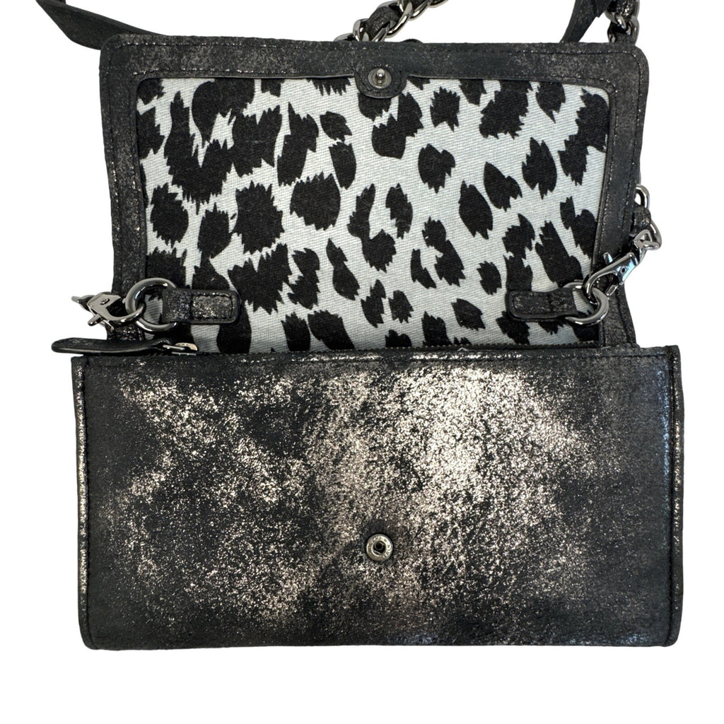 Betsey Johnson Elegant Black Faux Snakeskin Clutch W/Velvet Bow & Shoulder Chain