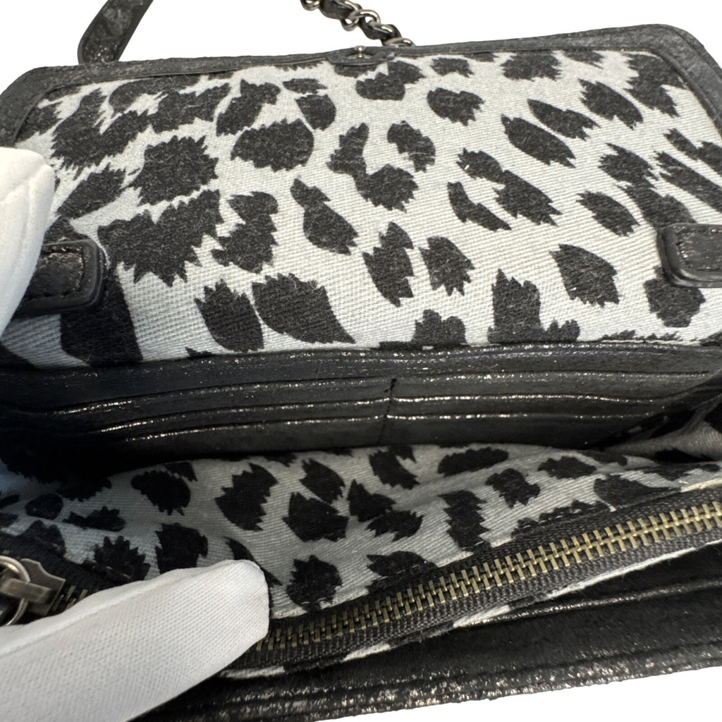 Betsey Johnson Elegant Black Faux Snakeskin Clutch W/Velvet Bow & Shoulder Chain