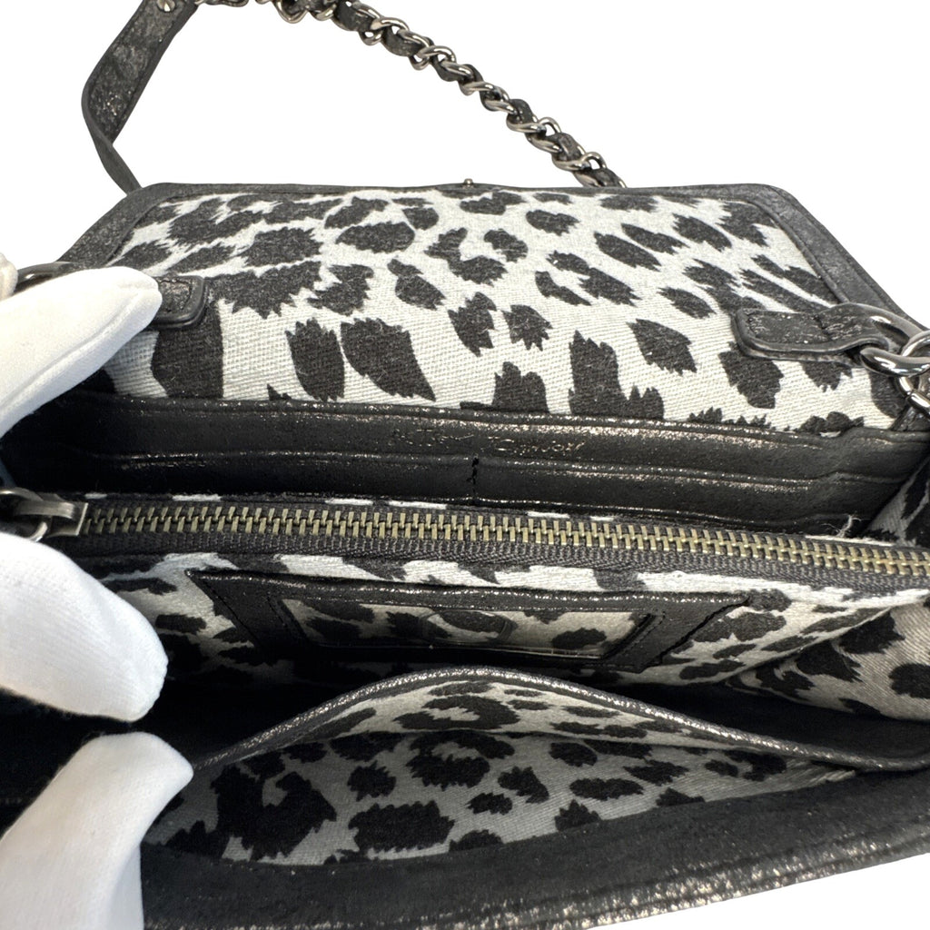 Betsey Johnson Elegant Black Faux Snakeskin Clutch W/Velvet Bow & Shoulder Chain