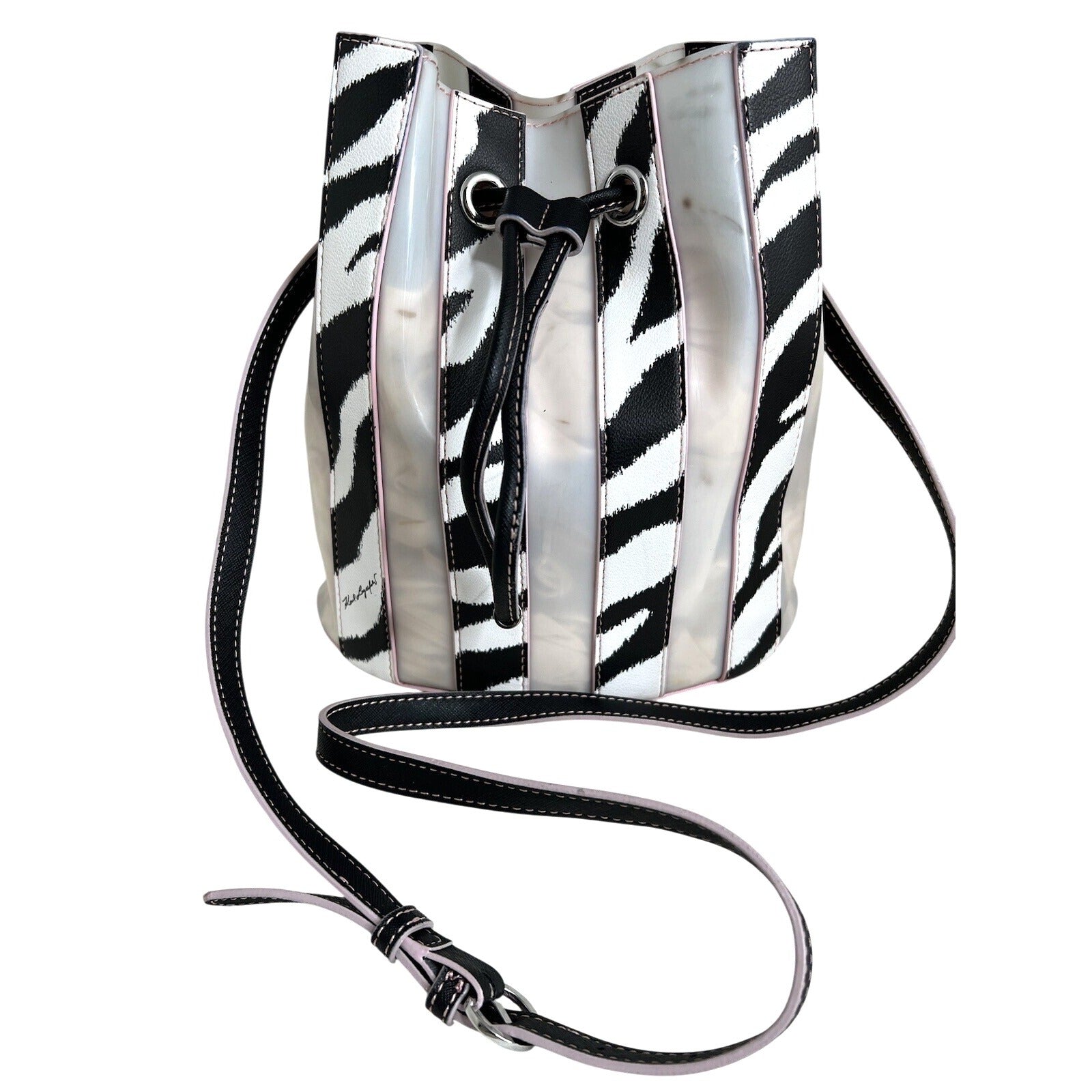 Karl Lagerfeld Paris Adele Zebra Print Novelty Bag With Pink Trim