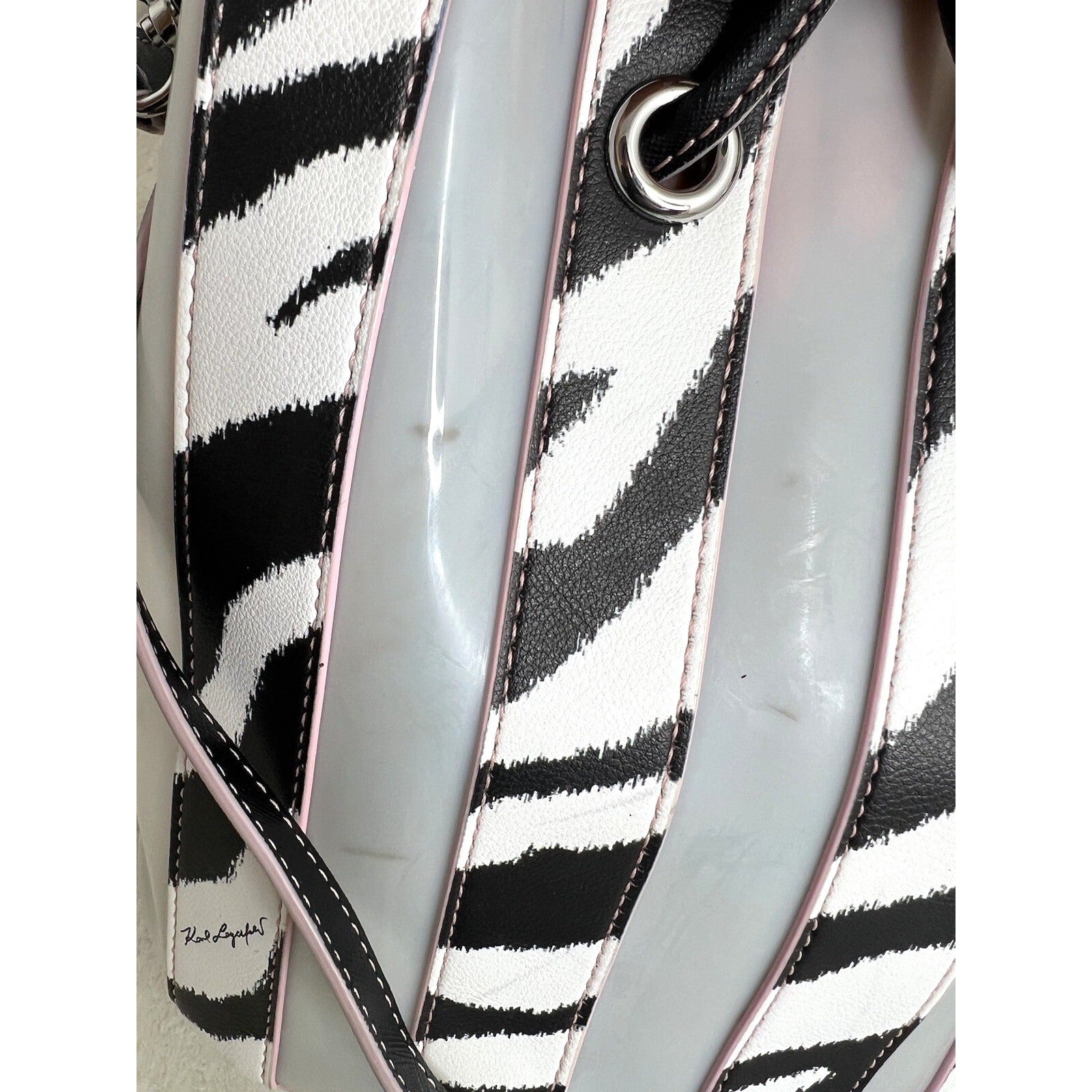 Karl Lagerfeld Paris Adele Zebra Print Novelty Bag With Pink Trim