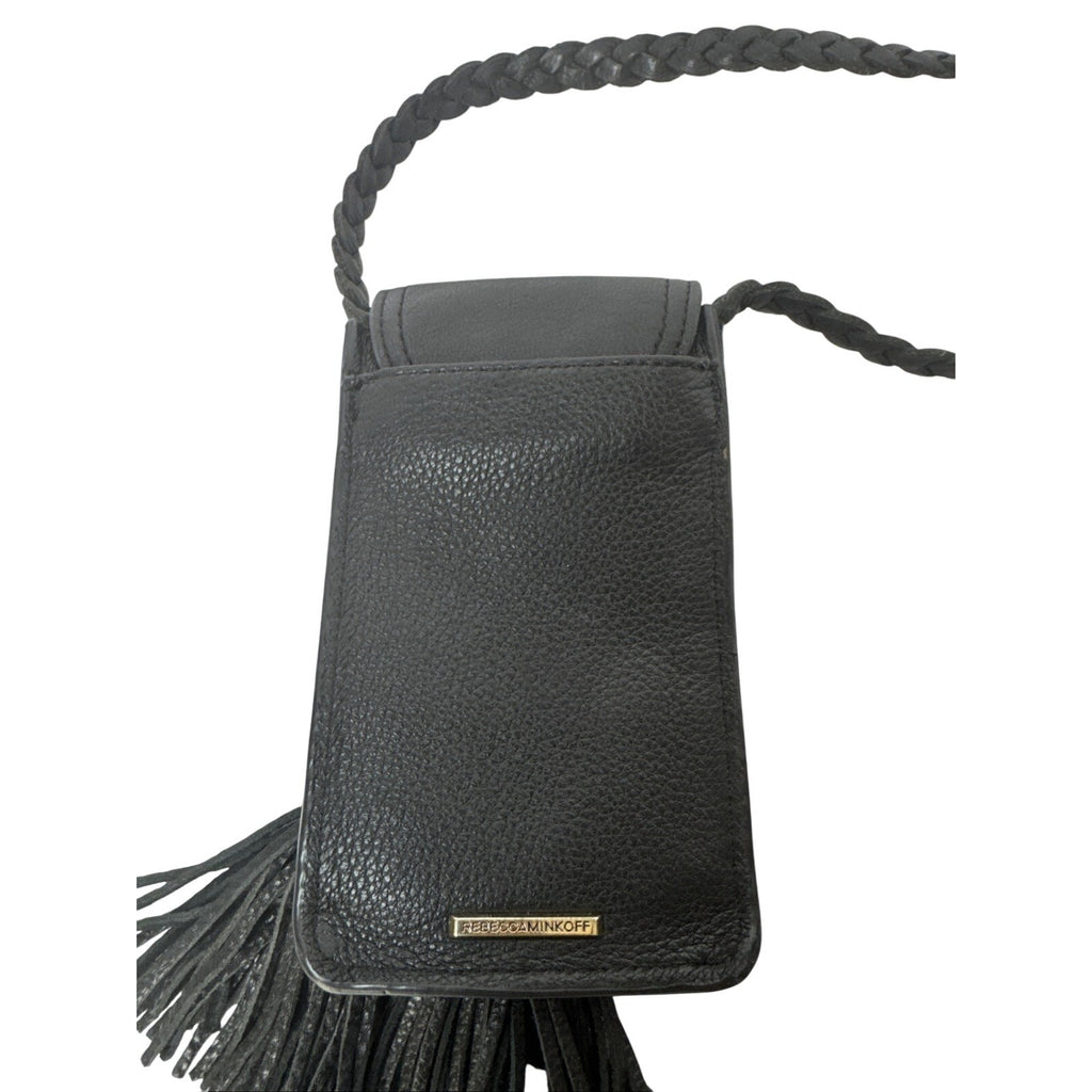 Rebecca Minkoff Black Leather Crossbody Bag With Braided Strap & Tassels