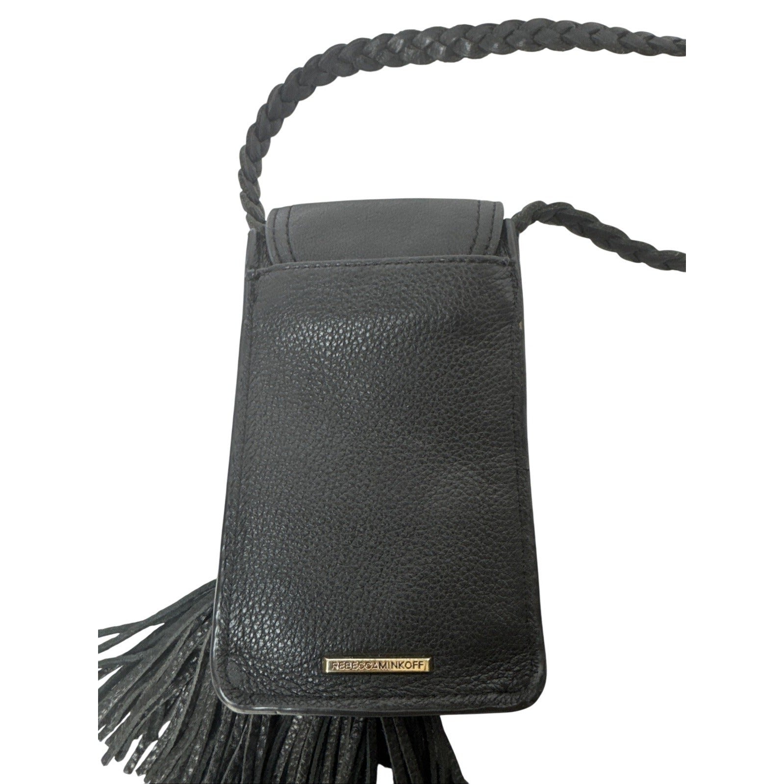 Rebecca Minkoff Black Leather Crossbody Bag With Braided Strap & Tassels
