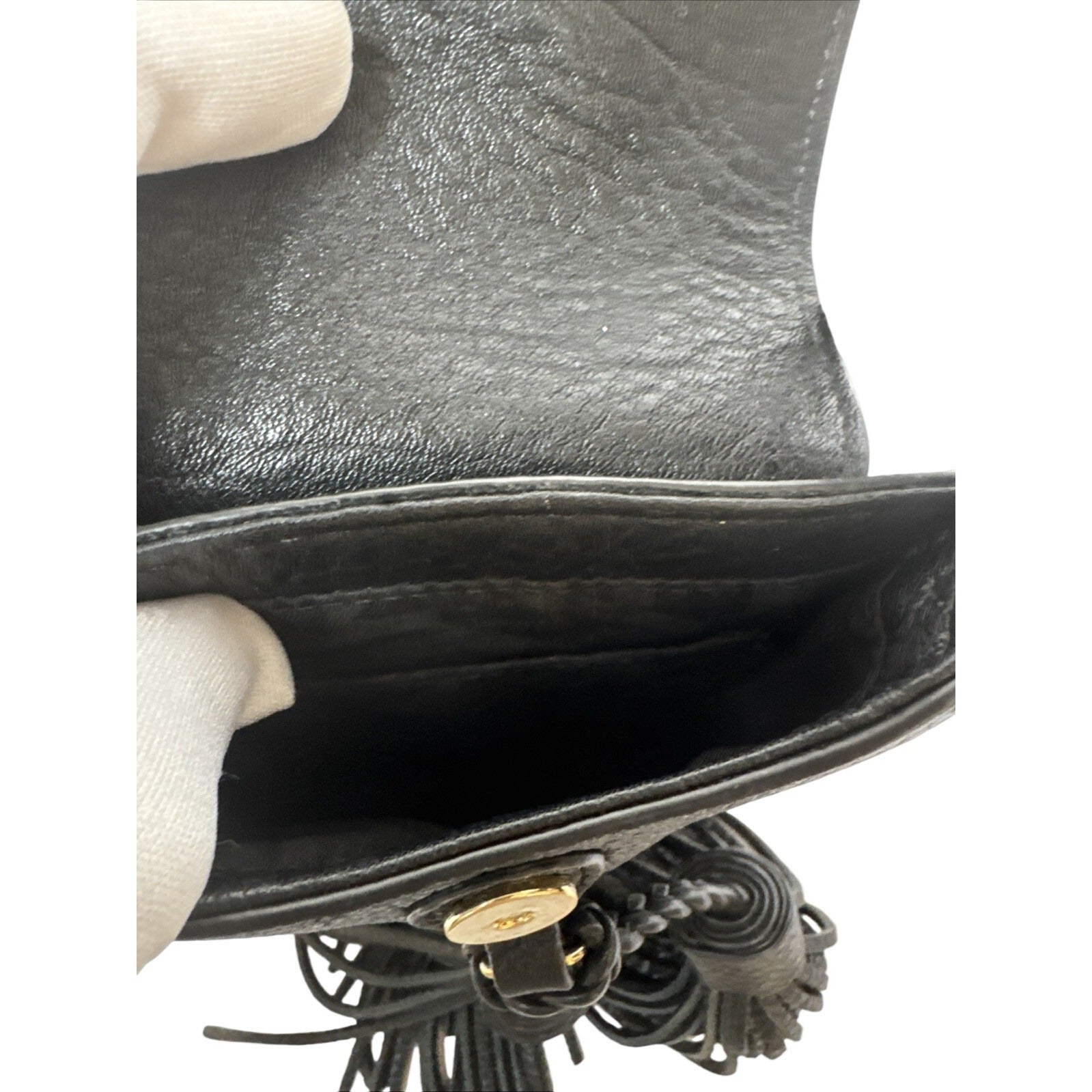 Rebecca Minkoff Black Leather Crossbody Bag With Braided Strap & Tassels