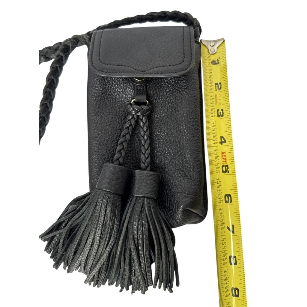 Rebecca Minkoff Black Leather Crossbody Bag With Braided Strap & Tassels