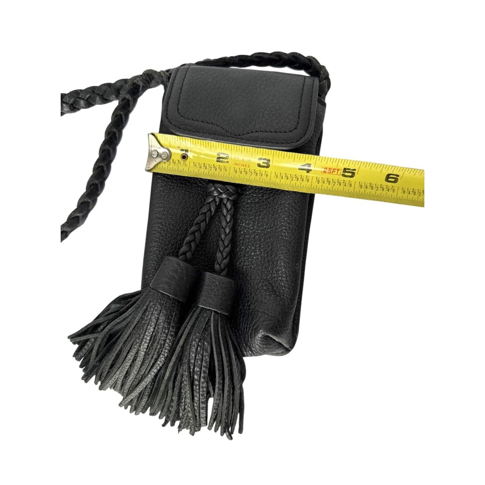 Rebecca Minkoff Black Leather Crossbody Bag With Braided Strap & Tassels