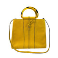 Christine DeGennaro Yellow Leather Handbag With Polka Dot Acrylic Handles & Adjustable Strap