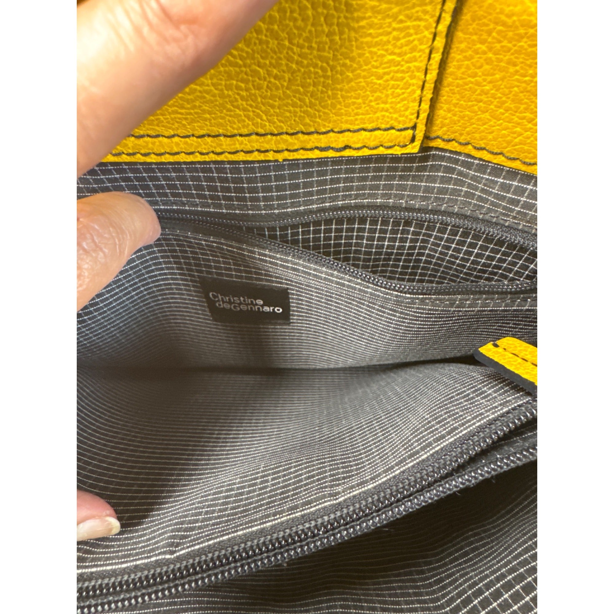 Christine DeGennaro Yellow Leather Handbag With Polka Dot Acrylic Handles & Adjustable Strap