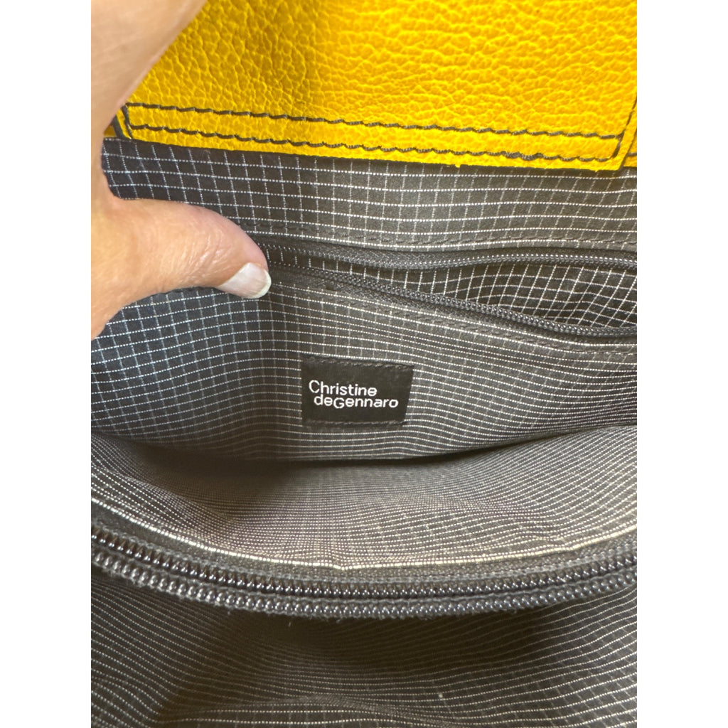 Christine DeGennaro Yellow Leather Handbag With Polka Dot Acrylic Handles & Adjustable Strap