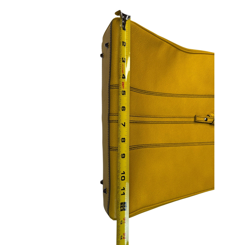 Christine DeGennaro Yellow Leather Handbag With Polka Dot Acrylic Handles & Adjustable Strap