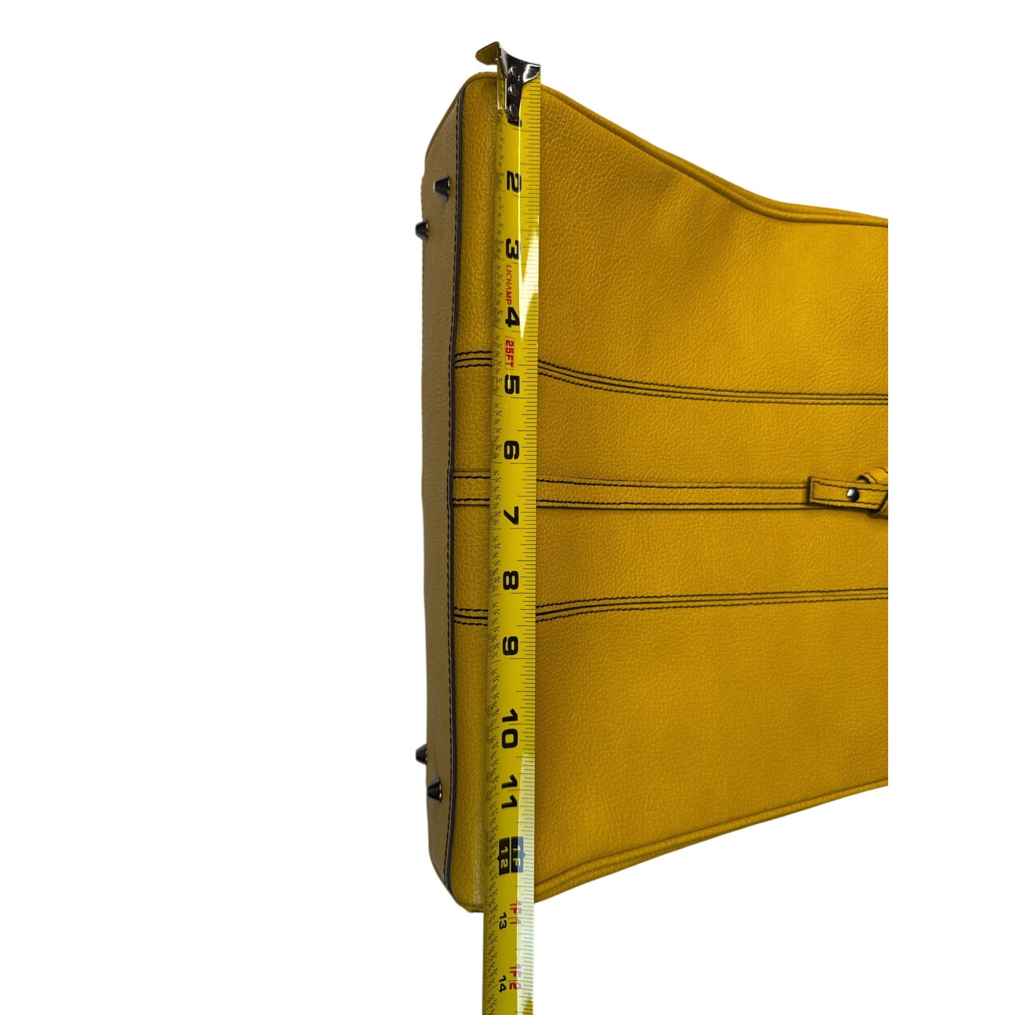 Christine DeGennaro Yellow Leather Handbag With Polka Dot Acrylic Handles & Adjustable Strap