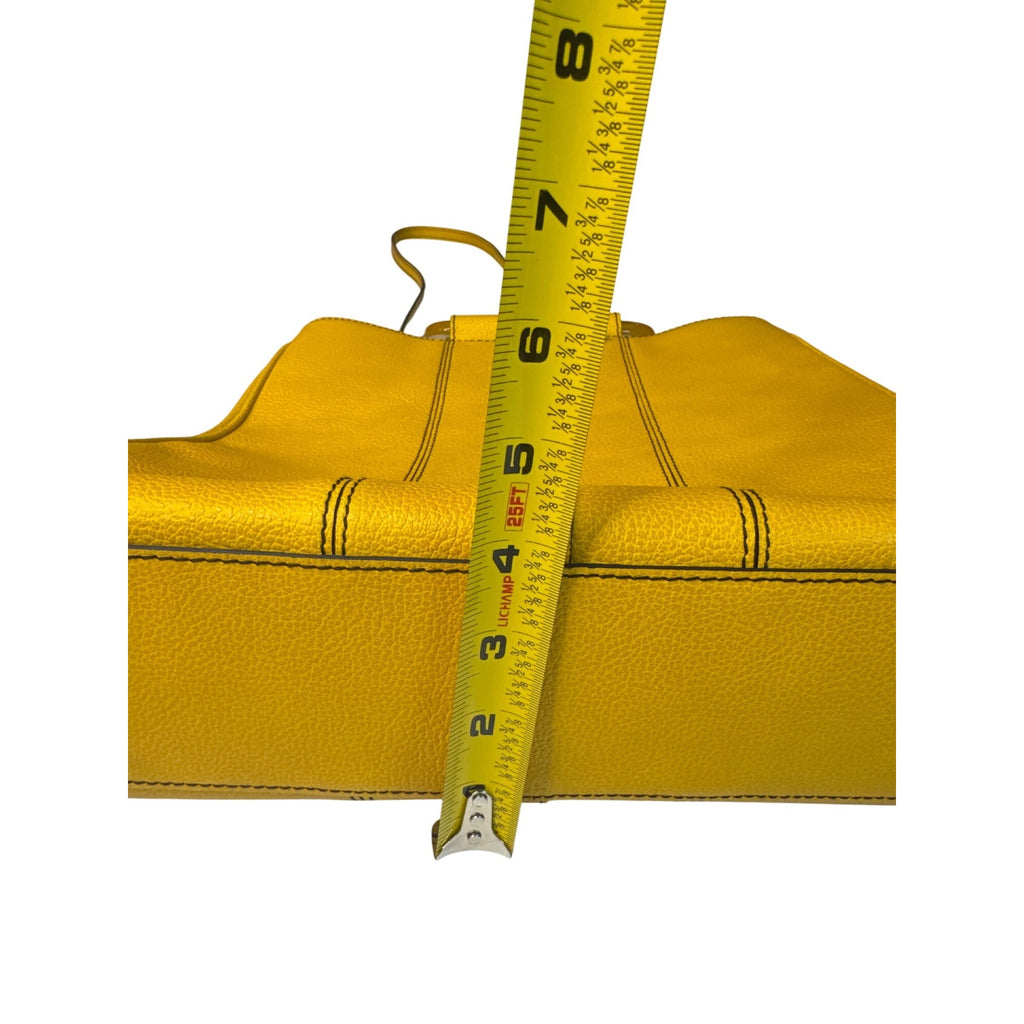 Christine DeGennaro Yellow Leather Handbag With Polka Dot Acrylic Handles & Adjustable Strap
