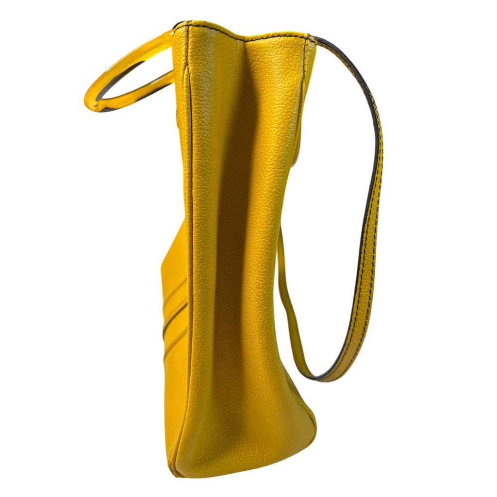 Christine DeGennaro Yellow Leather Handbag With Polka Dot Acrylic Handles & Adjustable Strap