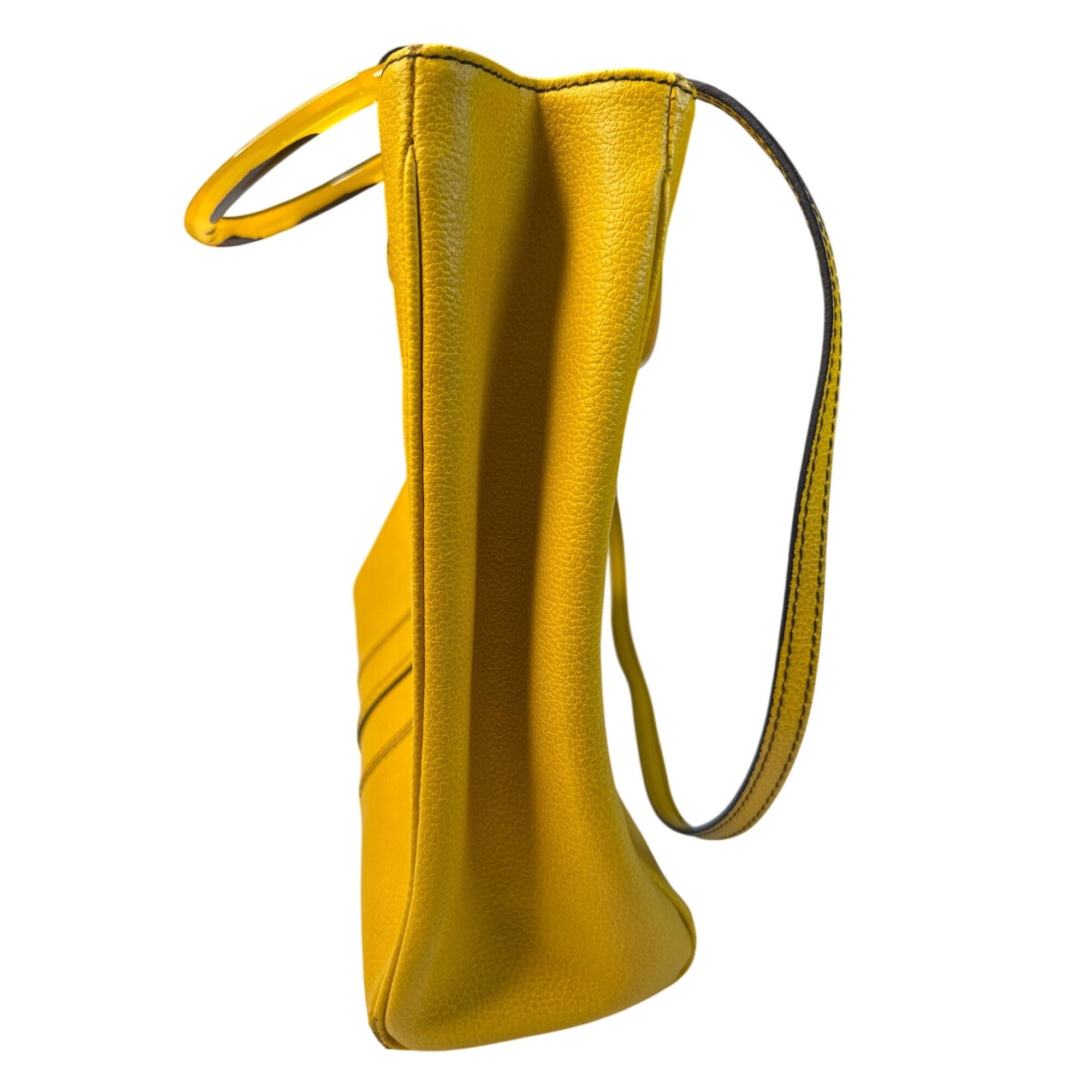 Christine DeGennaro Yellow Leather Handbag With Polka Dot Acrylic Handles & Adjustable Strap