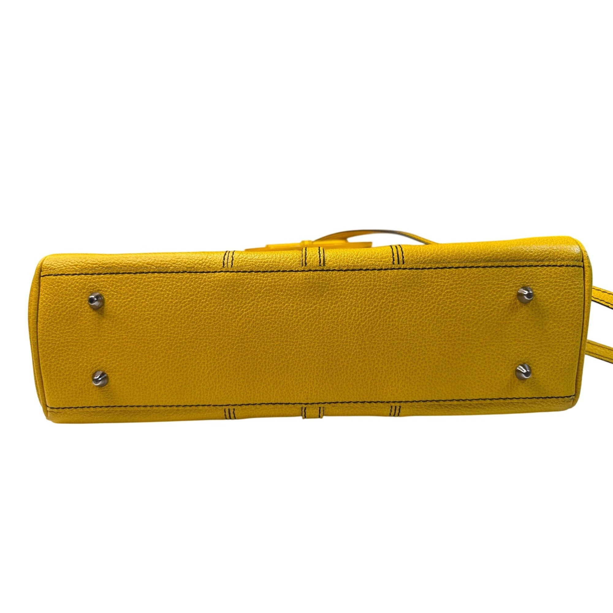 Christine DeGennaro Yellow Leather Handbag With Polka Dot Acrylic Handles & Adjustable Strap