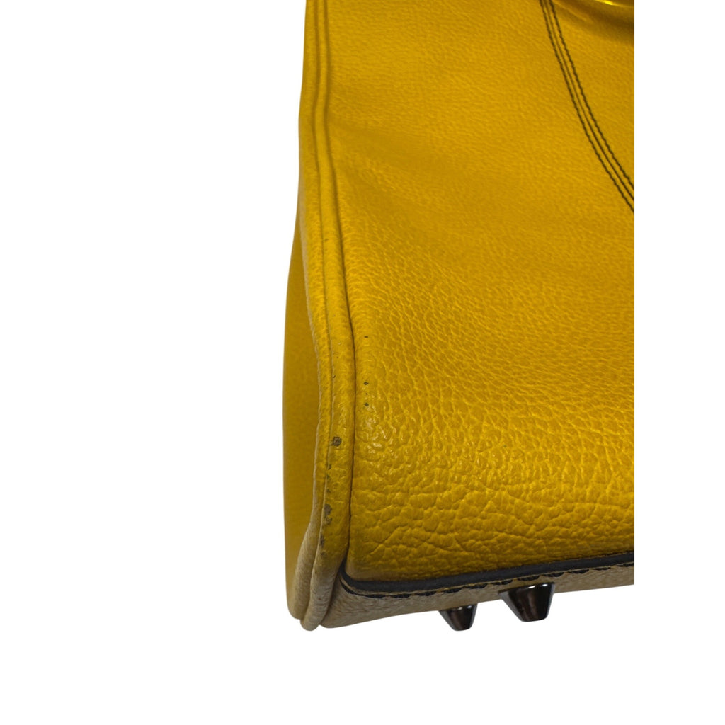 Christine DeGennaro Yellow Leather Handbag With Polka Dot Acrylic Handles & Adjustable Strap
