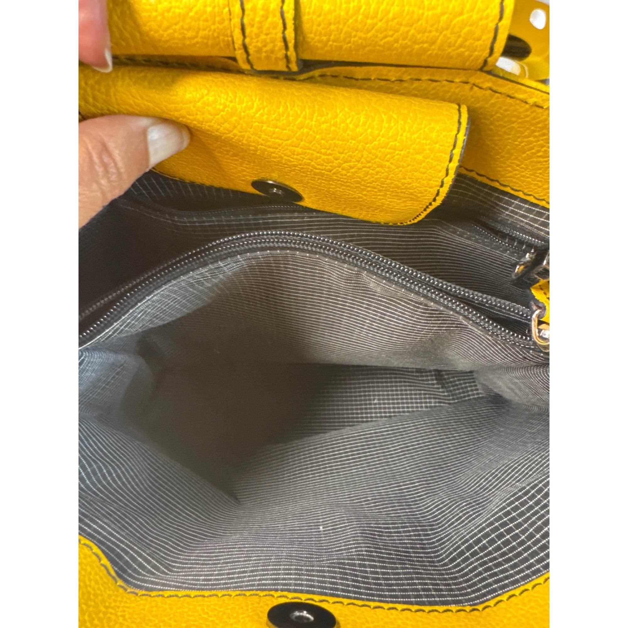 Christine DeGennaro Yellow Leather Handbag With Polka Dot Acrylic Handles & Adjustable Strap