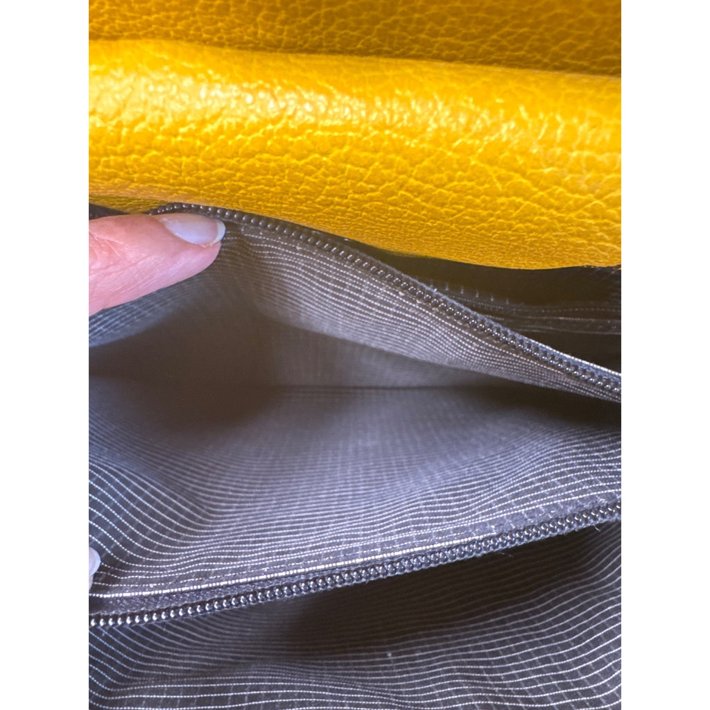 Christine DeGennaro Yellow Leather Handbag With Polka Dot Acrylic Handles & Adjustable Strap