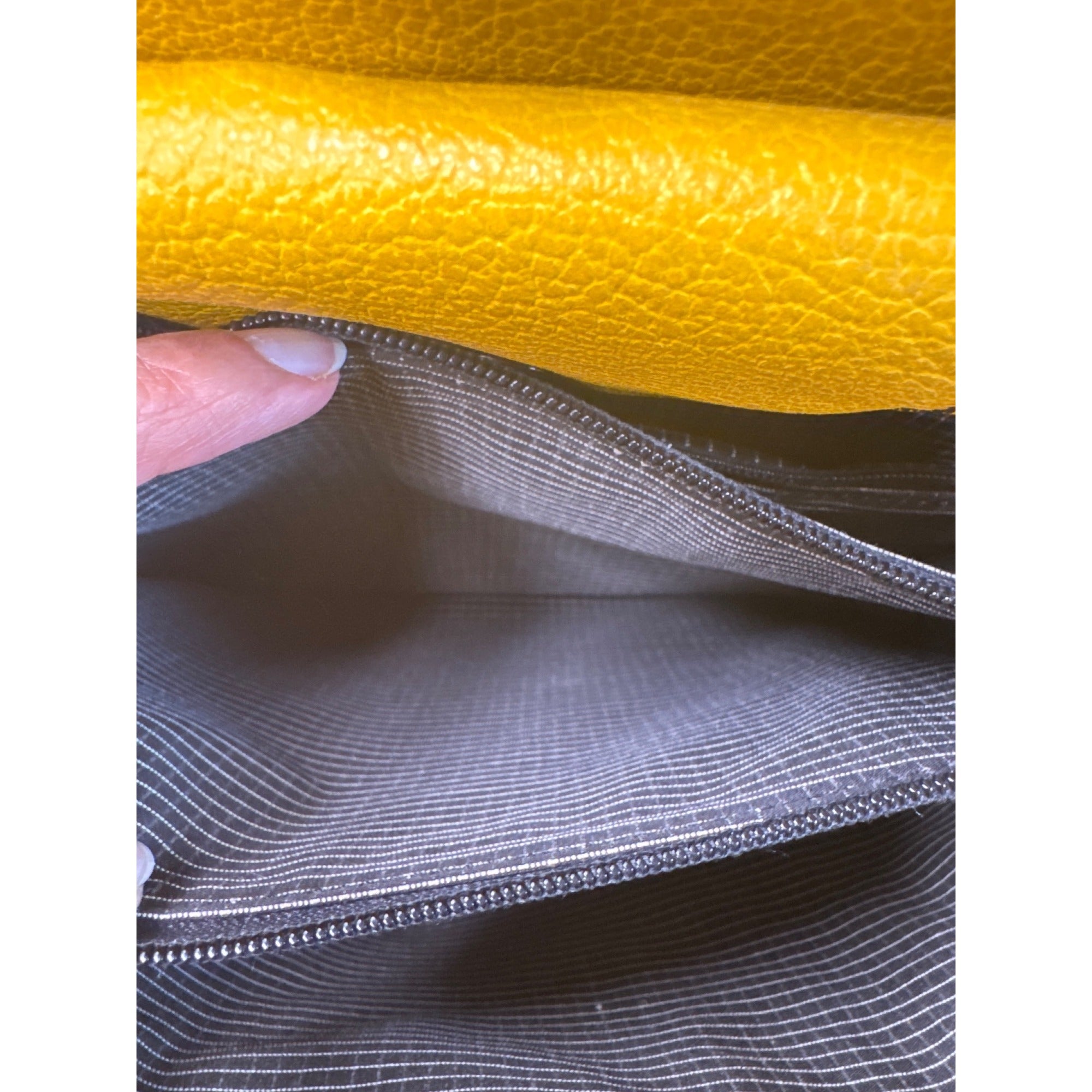 Christine DeGennaro Yellow Leather Handbag With Polka Dot Acrylic Handles & Adjustable Strap