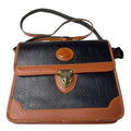 Carina Intl Inc Vintage Black & Tan Waterproof Pebble Leather Satchel Briefcase With Adjustable Strap And Brass Clasp Closure