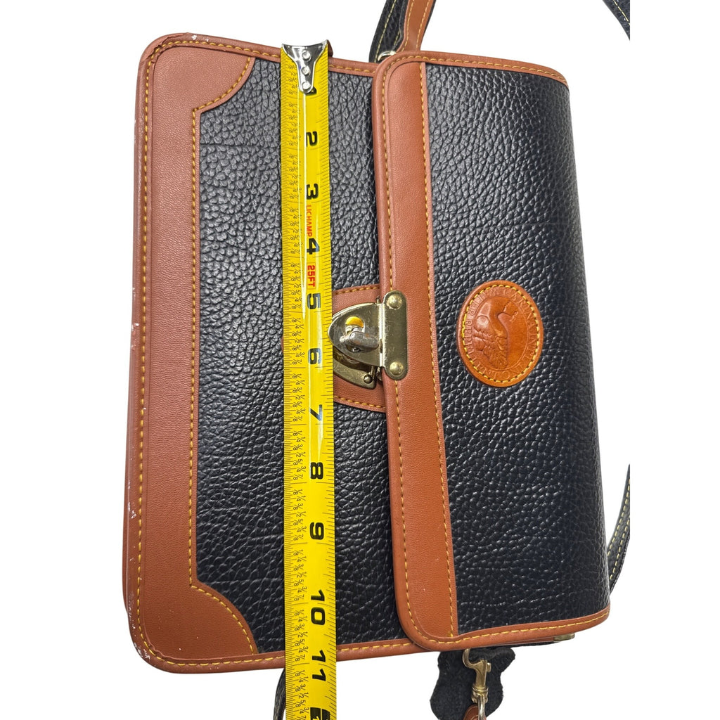 Carina Intl Inc Vintage Black & Tan Waterproof Pebble Leather Satchel Briefcase With Adjustable Strap And Brass Clasp Closure