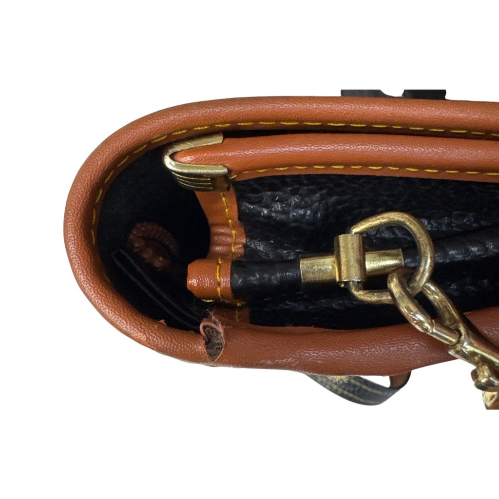 Carina Intl Inc Vintage Black & Tan Waterproof Pebble Leather Satchel Briefcase With Adjustable Strap And Brass Clasp Closure