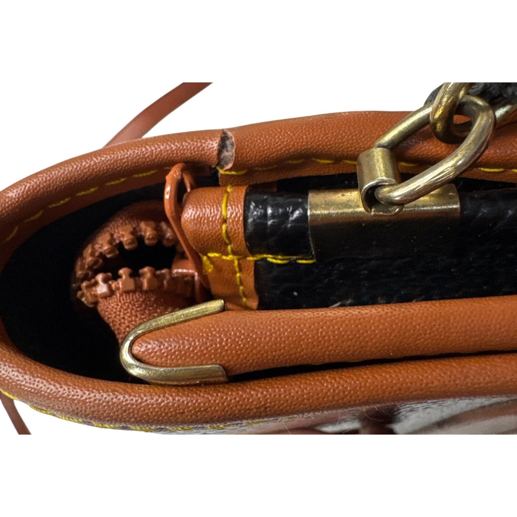 Carina Intl Inc Vintage Black & Tan Waterproof Pebble Leather Satchel Briefcase With Adjustable Strap And Brass Clasp Closure