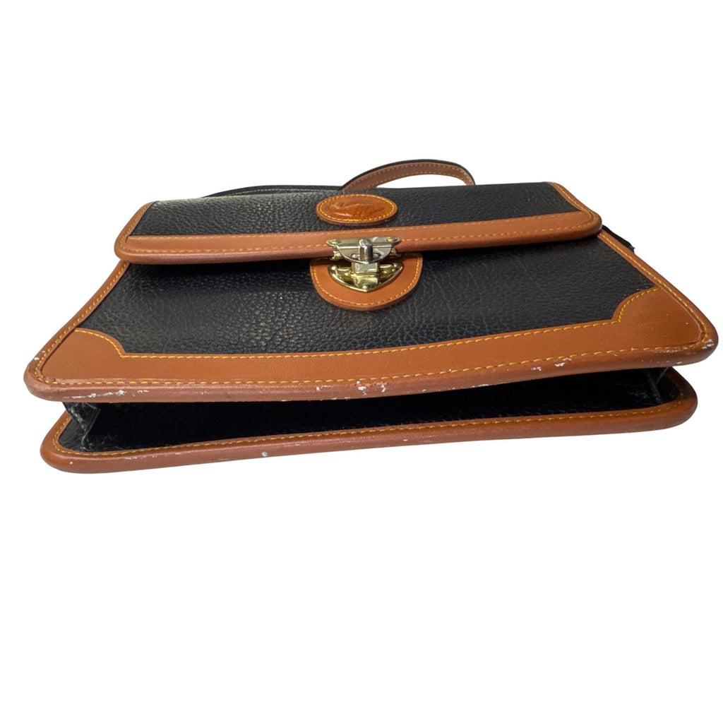 Carina Intl Inc Vintage Black & Tan Waterproof Pebble Leather Satchel Briefcase With Adjustable Strap And Brass Clasp Closure