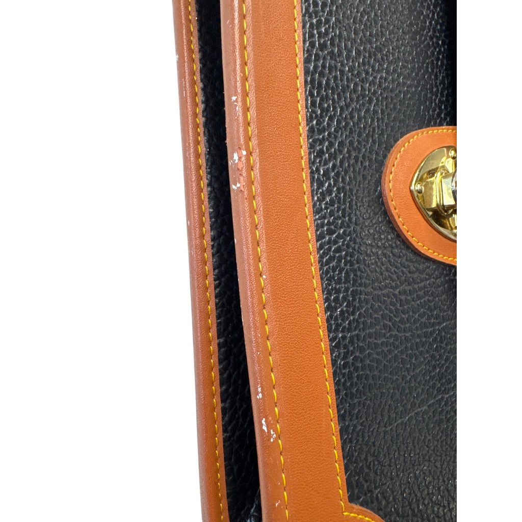 Carina Intl Inc Vintage Black & Tan Waterproof Pebble Leather Satchel Briefcase With Adjustable Strap And Brass Clasp Closure